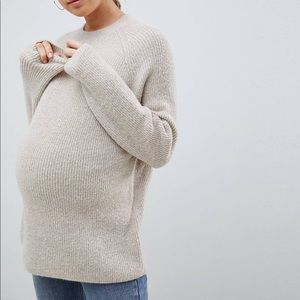 ASOS Maternity Fluffy Ribbed Sweater in Oatmeal